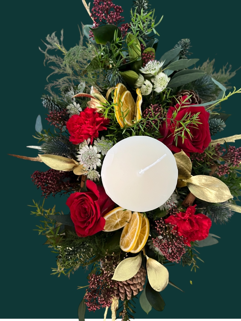 Christmas Arrangement with Ivory Candle