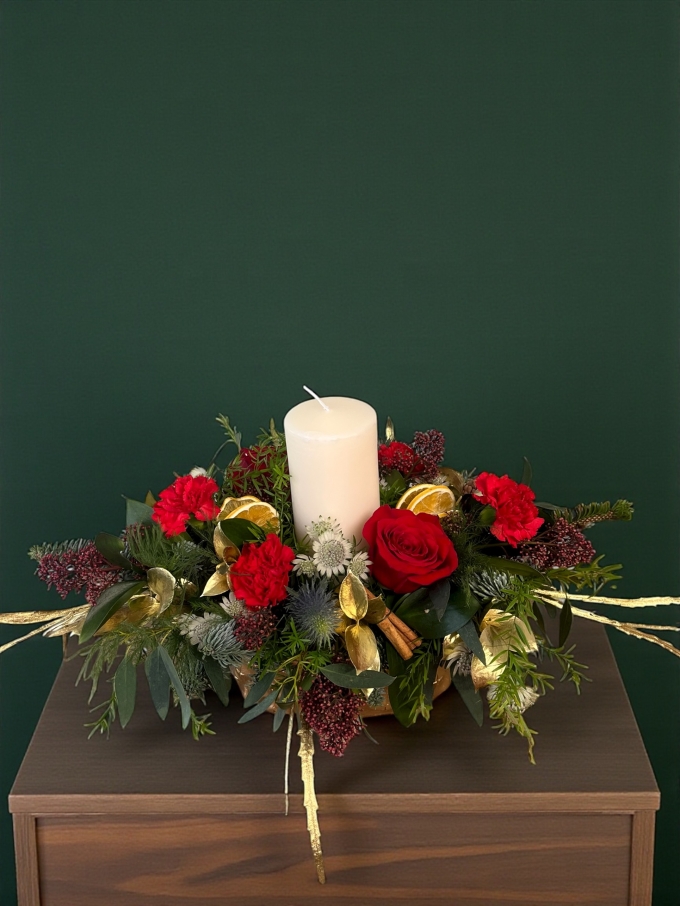 Christmas Arrangement with Ivory Candle