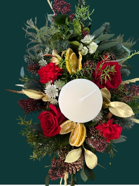 Christmas Arrangement with Ivory Candle
